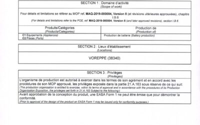 Limatech obtient l’agrément de production aéronautique (PART 21G) lui permettant de fabriquer des batteries au lithium pour l’aviation commerciale.